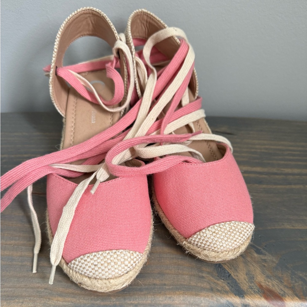 Pink and Tan Wedge Espadrilles, worn one time